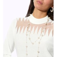 Fine Knit Pullover with Stand-Up Collar and Mesh Pattern, ecru