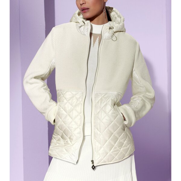 Mixed Material Jacket with Hood, ecru