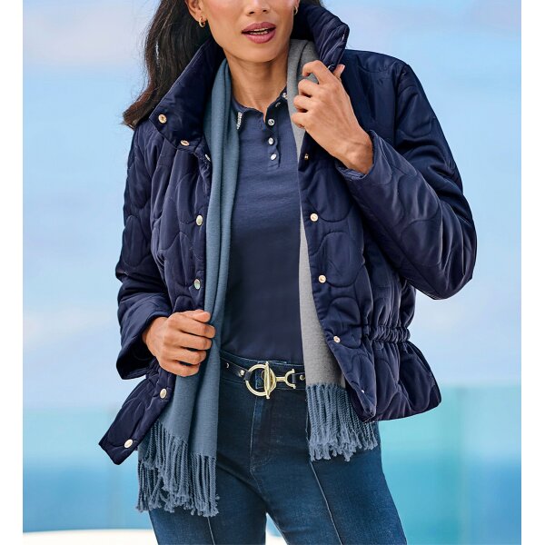 Stand-up collar quilted jacket, navy