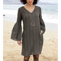 Druckkleid m. Trompetenärmel, graphit-sesam