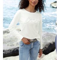 Sweatshirt m. Schriftzug und Zierperlen, ecru
