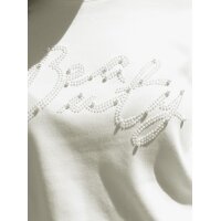 Sweatshirt m. Schriftzug und Zierperlen, ecru