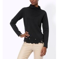 Long-sleeve shirt with lace at the hem, black