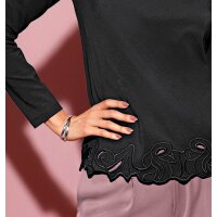Long-sleeve shirt with lace at the hem, black