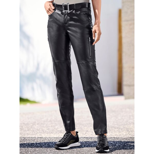 Lederimitathose m. Zipper-Details, schwarz