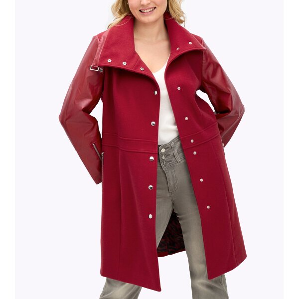 Mixed-material short coat in biker style, cherry