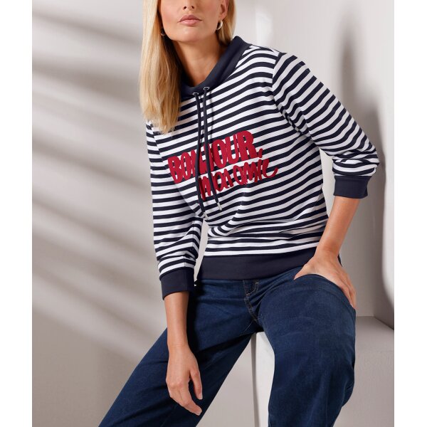 Sweatshirt m. Ringelmuster, ecru-marine-bedruckt