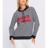 Sweatshirt m. Ringelmuster, ecru-marine-bedruckt