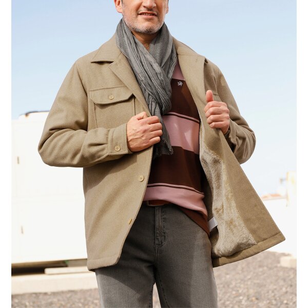 Herren-Longjacke m. Teddy-Fleece-Futter, camel-meliert