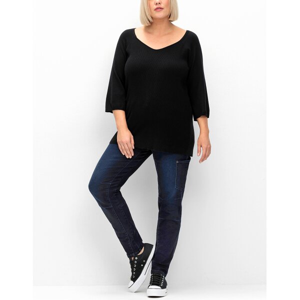Cargo stretch jeans, dark blue denim