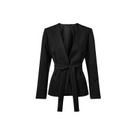 Kurzblazer mit Bindegürtel, schwarz