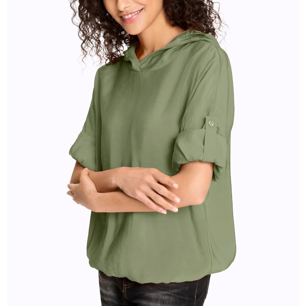 Schlupfbluse m. Krempelärmel und Kapuze, khaki