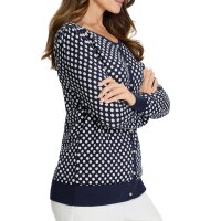 Strickjacke m. Puffärmeln, marine-ecru-getupft