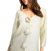 3/4 sleeve cardigan with floral appliqué, ecru-gold