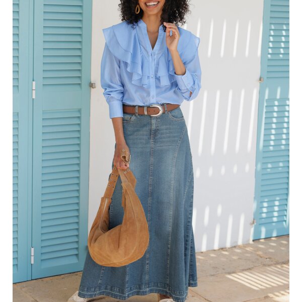 Lyocell ruffle blouse, sky blue