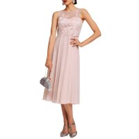 Sukienka koktajlowa z kwiatowym haftem, pudrowa