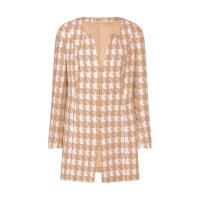 Bouclé-Blazer mit Pepita-Muster, ecru-camel