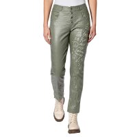 Spodnie z bengaliny z efektem crinkle i napisem, khaki