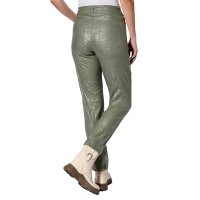 Spodnie z bengaliny z efektem crinkle i napisem, khaki