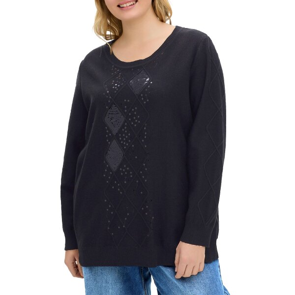 Pullover mit Rautenmuster und Glitzersteinchen, schwarz