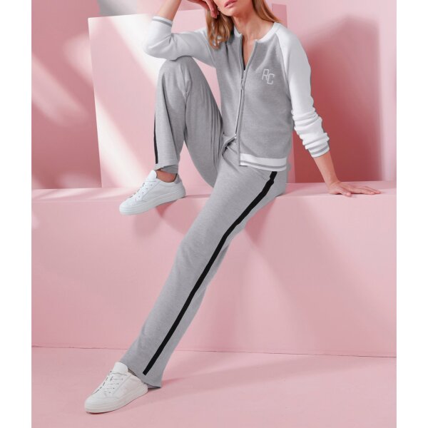 Knit cardigan in blouson style, stone grey-ecru marl