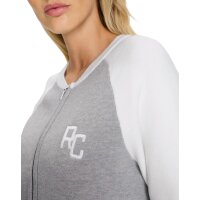 Knit cardigan in blouson style, stone grey-ecru marl
