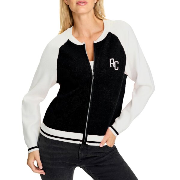Strickjacke in Blouson-Form, schwarz-ecru