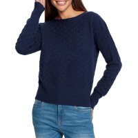 Strukturmuster-Pullover mit U-Boot-Ausschnitt, marine