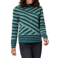 Stand-up collar pullover with jacquard stripes, jade-ecru