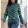 Stand-up collar pullover with jacquard stripes, jade-ecru