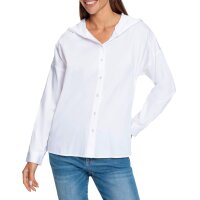 Long-sleeve stretch blouse with hood, white