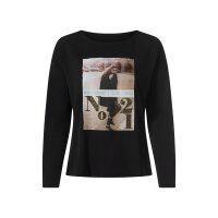 Long-sleeve shirt with print and glitter stones, black
