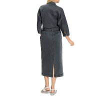 Denim dress with glitter stones on the shirt collar and tie belt, light grey denim