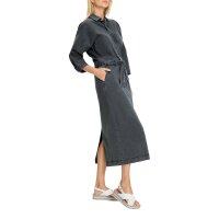 Denim dress with glitter stones on the shirt collar and tie belt, light grey denim