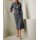 Denim dress with glitter stones on the shirt collar and tie belt, light grey denim