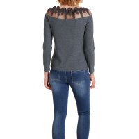 Long-sleeve shirt with lace trim at the boat neckline, grey