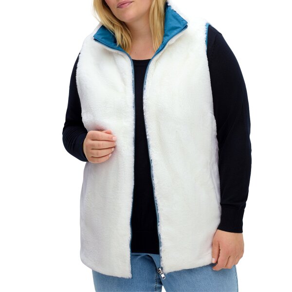 Reversible gilet with teddy fur and slip-in pockets, topaz-ecru