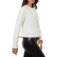 Faux leather blazer with peplum and decorative buttons, champagne