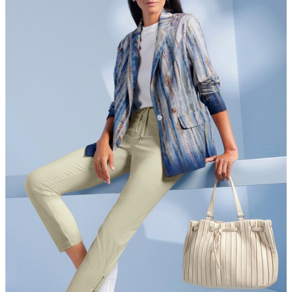 Blouse blazer in batik look, smoky blue-sesame printed