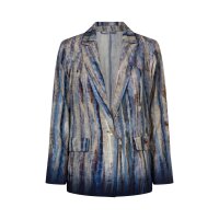 Blouse blazer in batik look, smoky blue-sesame printed
