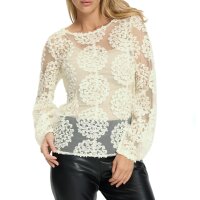 Mesh shirt with 3D floral appliqué, ecru