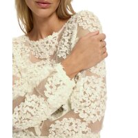 Mesh shirt with 3D floral appliqué, ecru