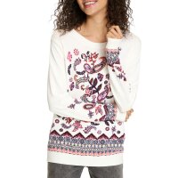 Fine-knit jumper with floral print, ecru-rosewood printed