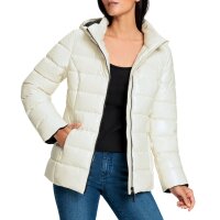 Quilted jacket with stand-up collar and lined hood, champagne
