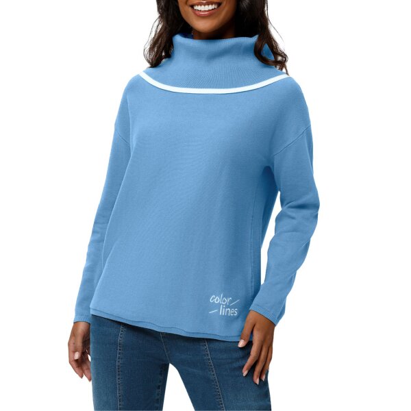Feinstrick-Pullover mit Rollkragen, himmelblau