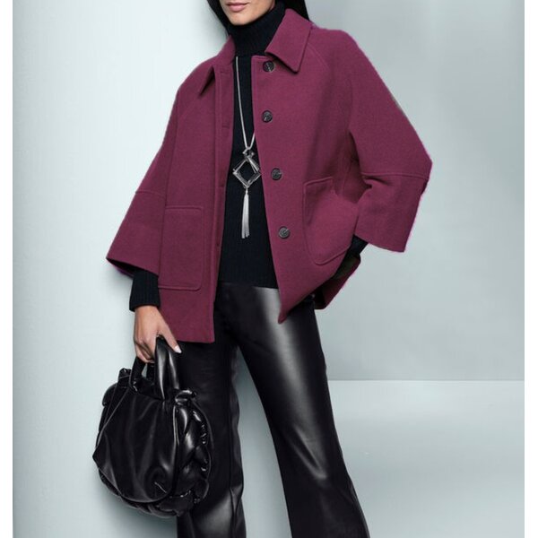 Wool jacket with lapel collar, bordeaux