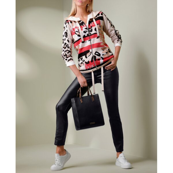 Jacquard-Strickjacke mit Glitzersteinchen, camel-schwarz-gemustert