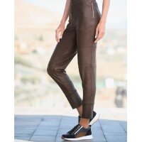 Sneakers in cowhide leather with zip, black-brown