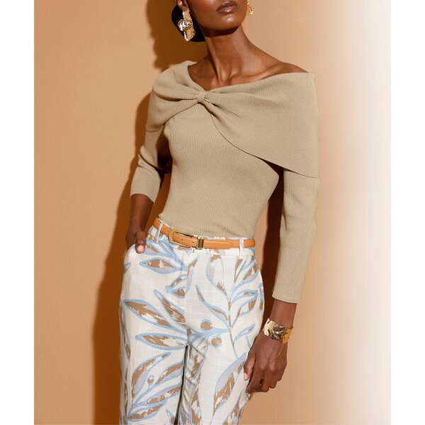 Carmen pullover with fold-over neckline, beige
