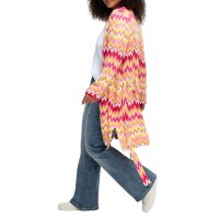 Longstrickjacke mit Zickzack-Jacquardmuster und Bindegürtel, cremerosé-offwhite